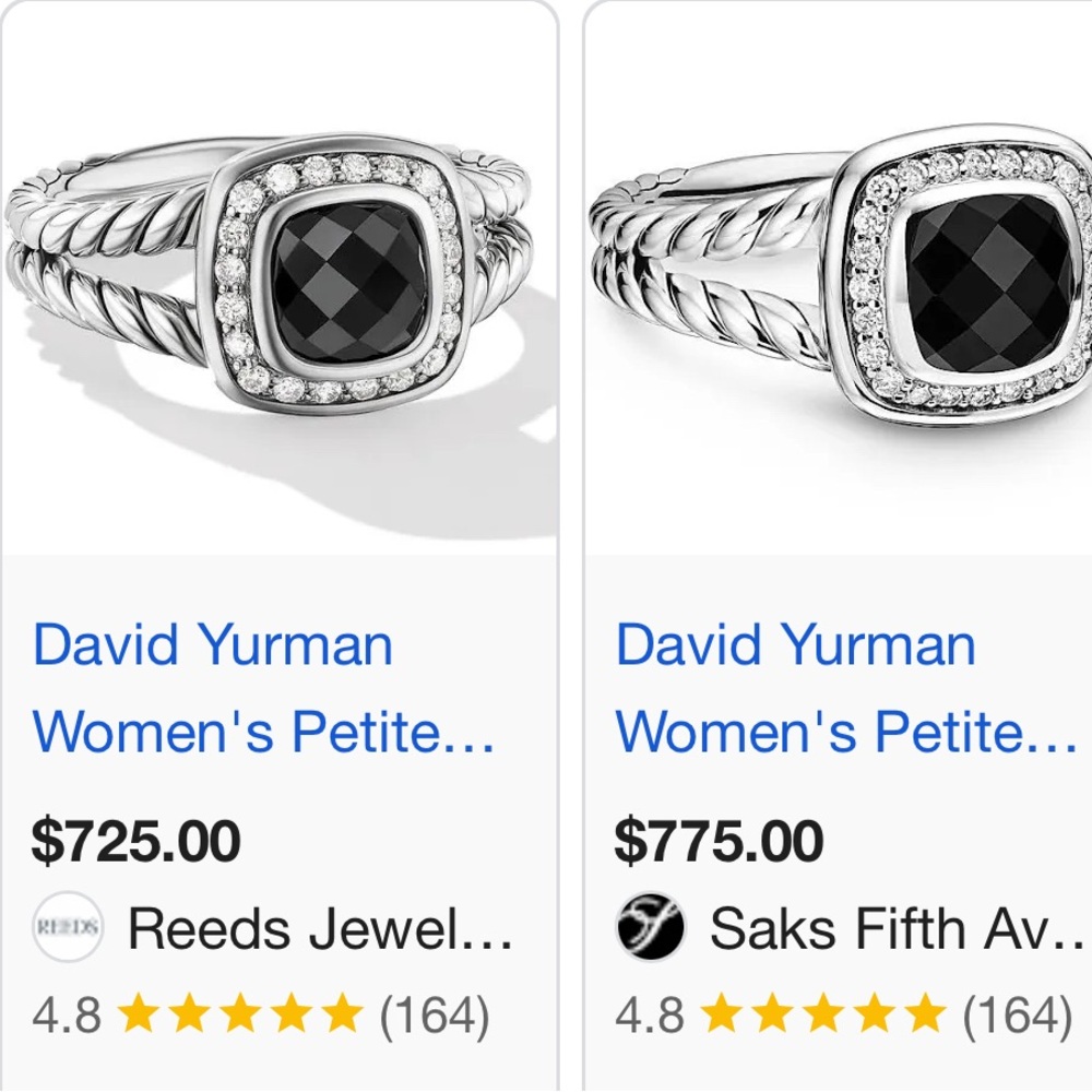 David Yurman Women's Petite Albion Ring with Black Stone and Silver Band